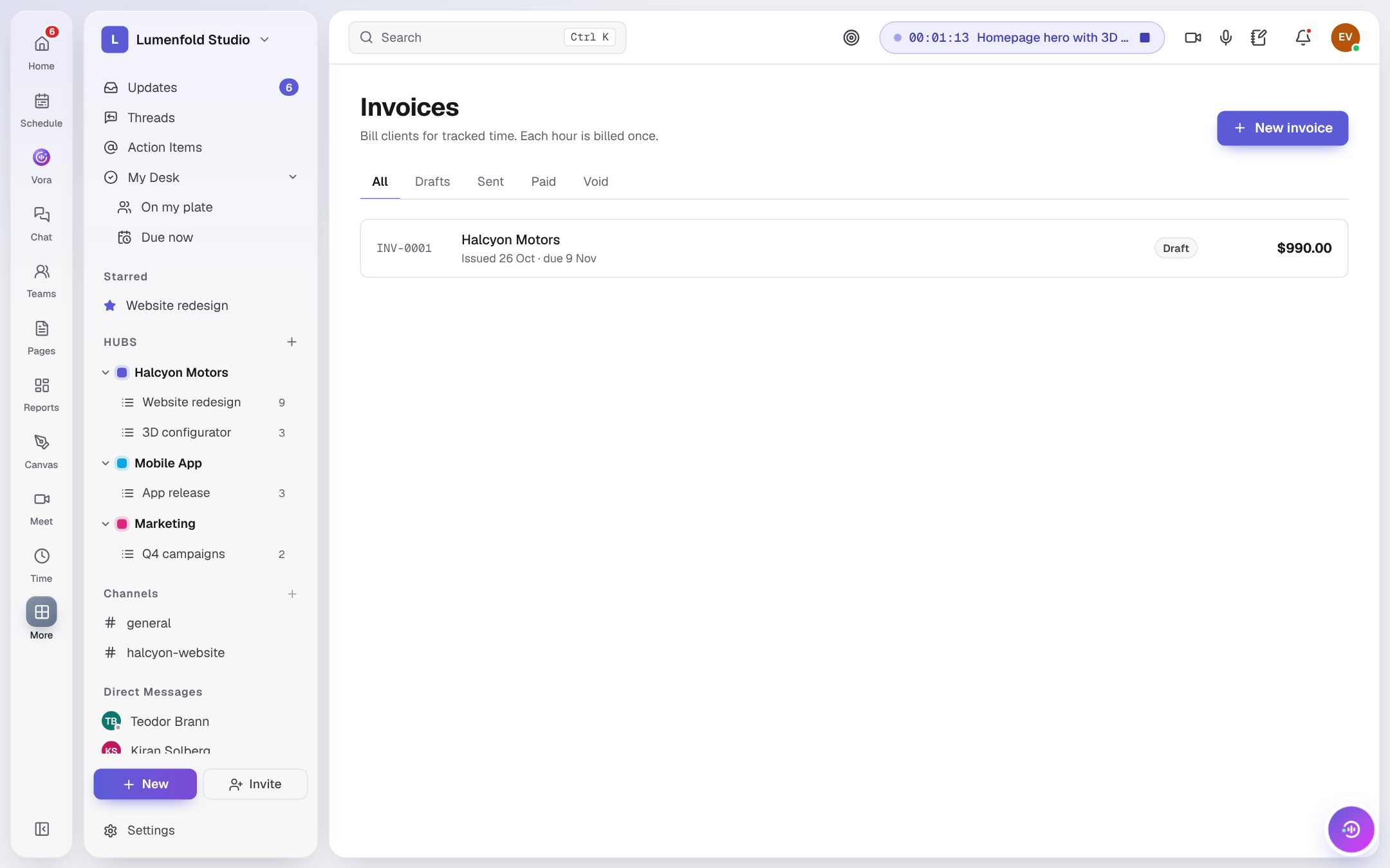 Invoices built from tracked time